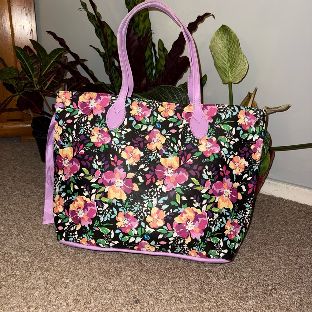 Floral Tote Bag with Purple Accents